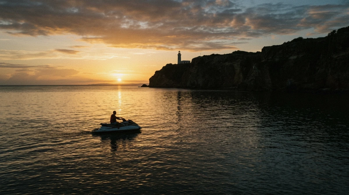 Jet ski silhouetted against the sunset off Cabo Rojo on a jet ski rental in Puerto Rico