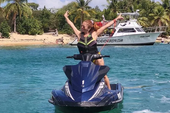Jet ski running the north shore of Vieques from Mosquito Pier on a jet ski rental in Puerto Rico