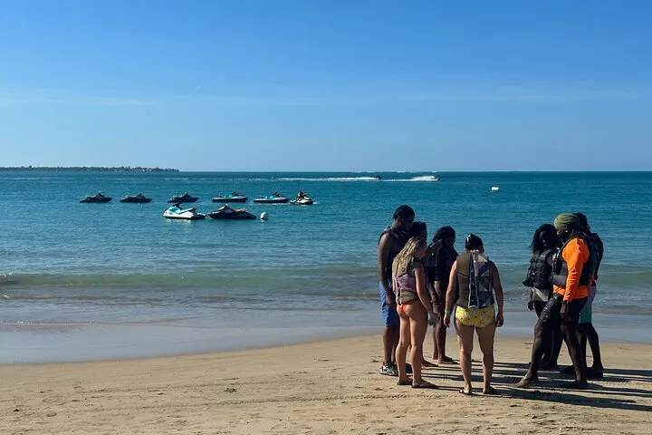 Jet ski in the marked riding zone off Balneario La Monserrate for a 30-minute jet ski rental in Puerto Rico